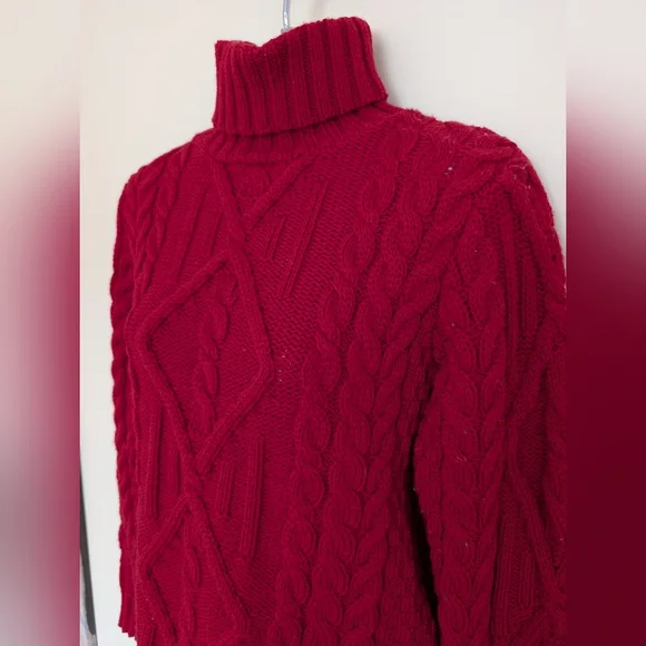 Aran Mor Wool Irish Knit Turtleneck Sweater Medium Red - Picture 4 of 9